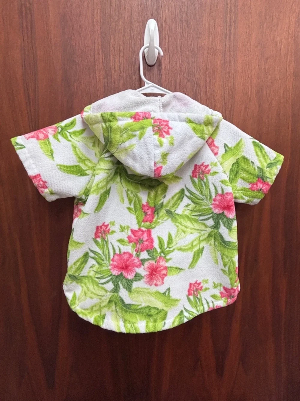 Tommy Bahama Golden Logo Hooded Towel Jacket w Pink Flowers & Lime Accents, EUC